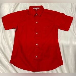 Teen Club Solid Red Cotton Shirt, Short Sleeve regular fit Button Up Size 12